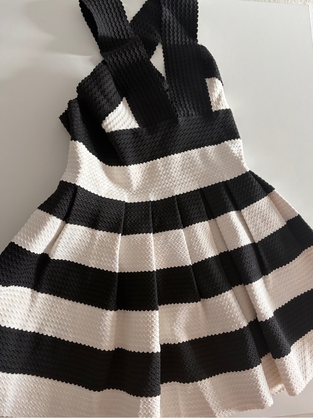 a'gaci Black & White Striped Fit-and-Flare Mini Dress